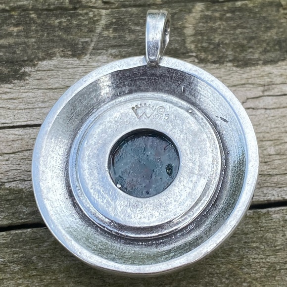 Bear Dance Circle Pendant .925 Sterling Silver w/ genuine Bloodstone Made in USA - Picture 4 of 10